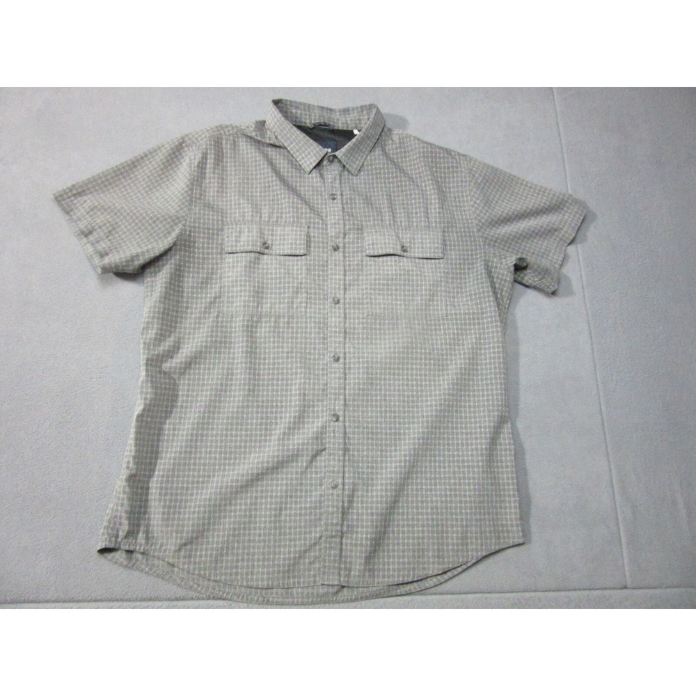 prAna Shirt Mens XL Gray Plaid Short Sleeve Outdoor Hiking Button Up Pockets